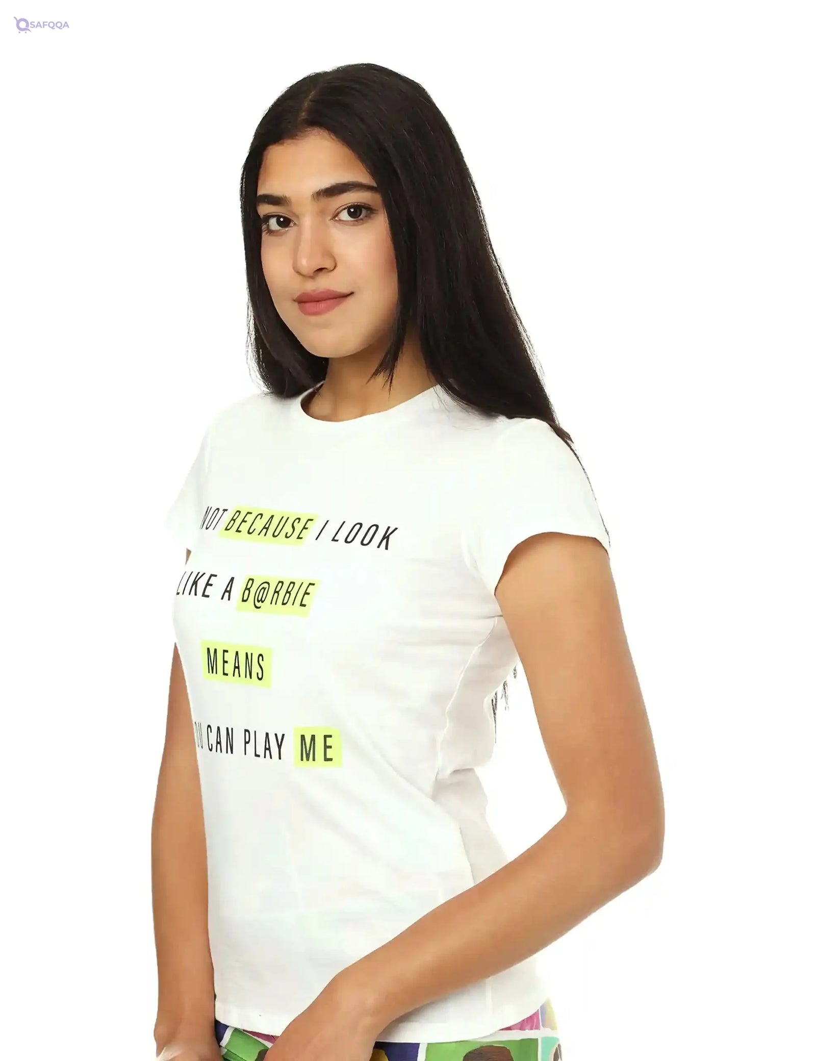 Splash Printed Words Short Sleeves Cotton T-Shirt for Women - Safqqa Egypt