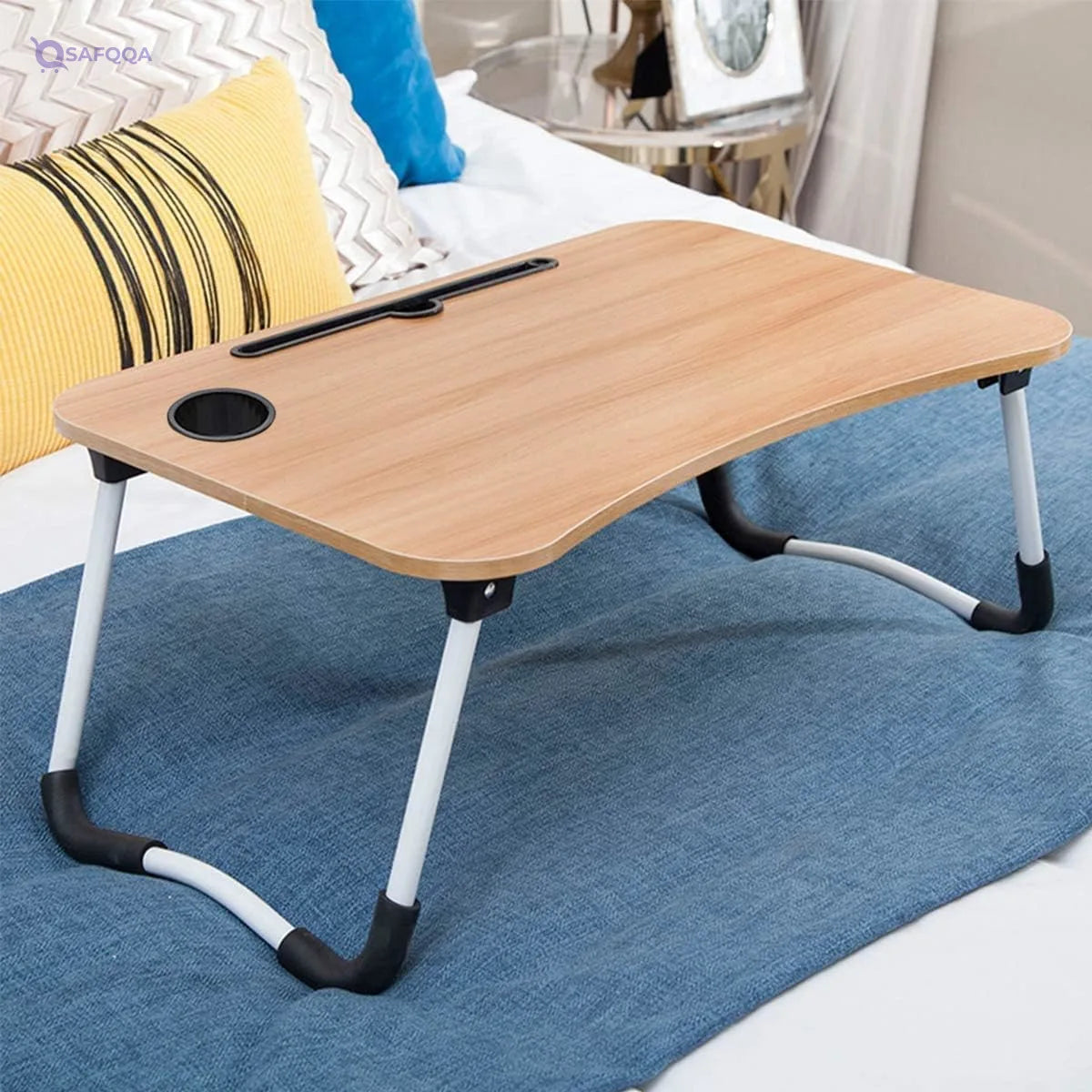 Foldable Laptop Bed Desk with Tablet Stand and Cup Holder – Multi-Purpose Table - Safqqa