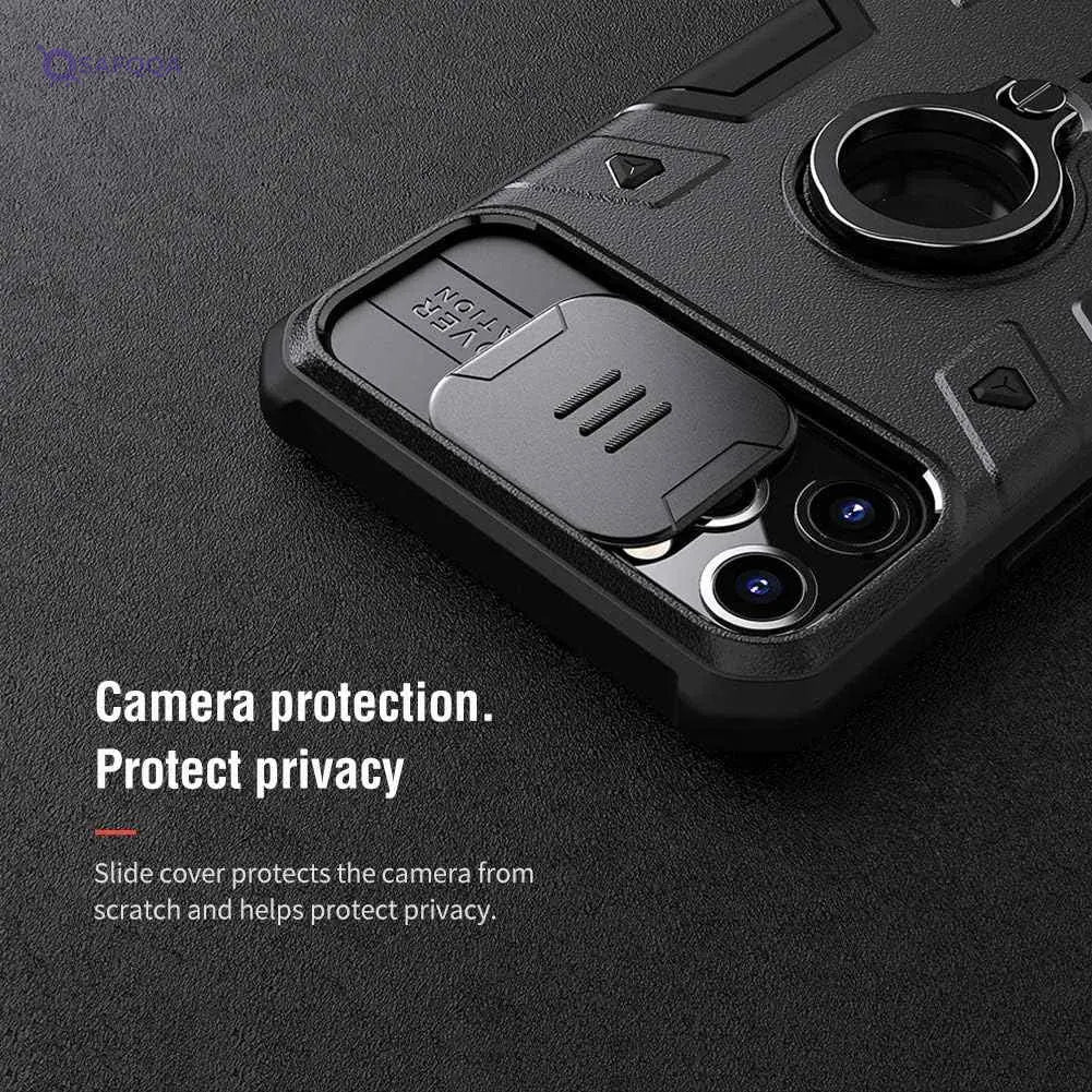 Nillkin iPhone 11 Pro Case Slide Camera Protection Case for iPhone 11 Pro Cover Ring Stand Holder (Black) - Safqqa