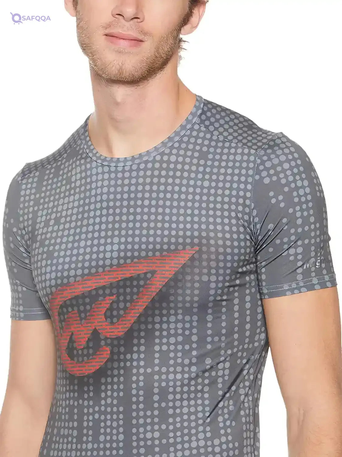 Magma Dot-Pattern Front-Logo Crew-Neck Slim-Fit Sports T-Shirt for Men - Safqqa Egypt
