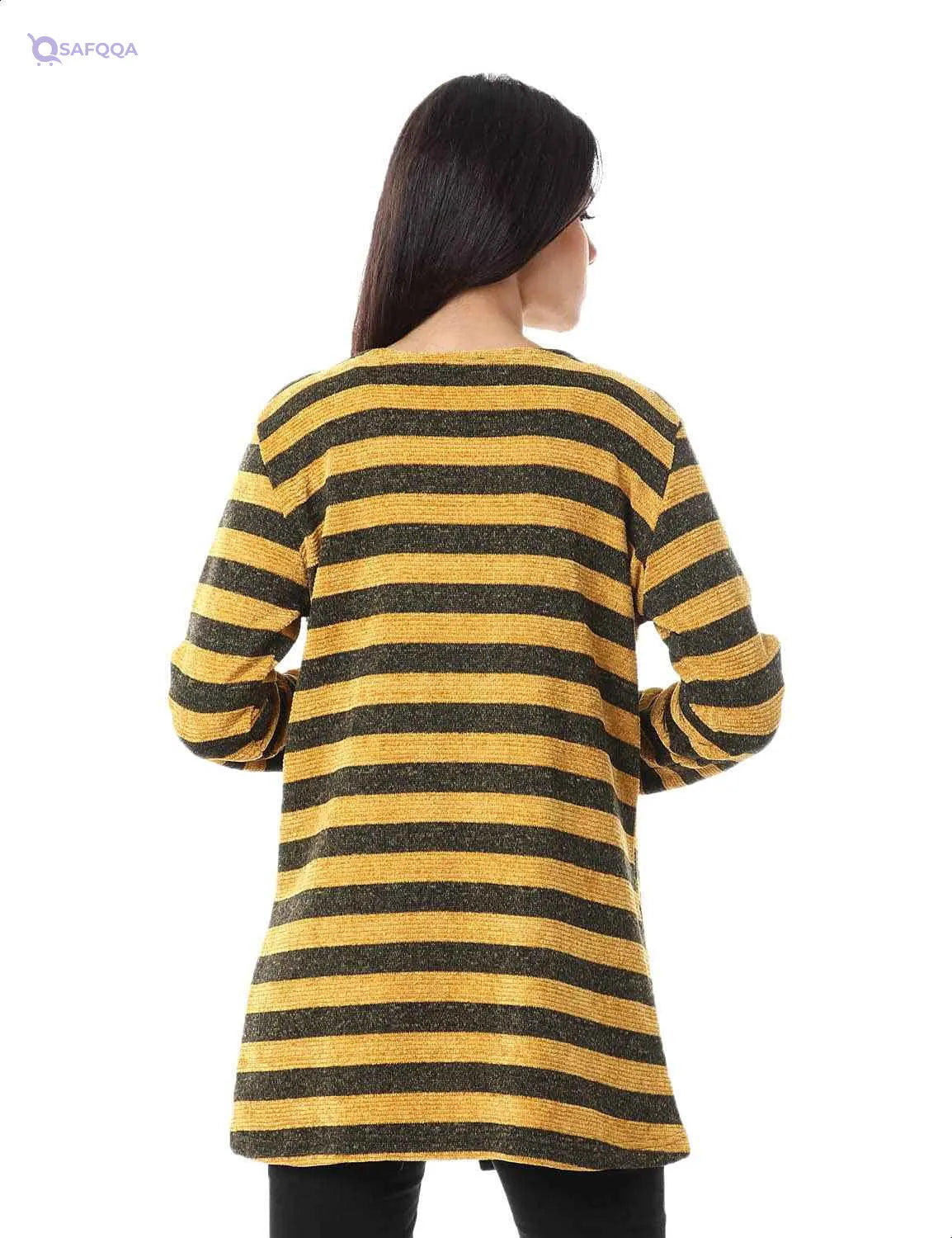 Jamila Women's Striped Open Cotton Cardigan with Front Pockets - Safqqa