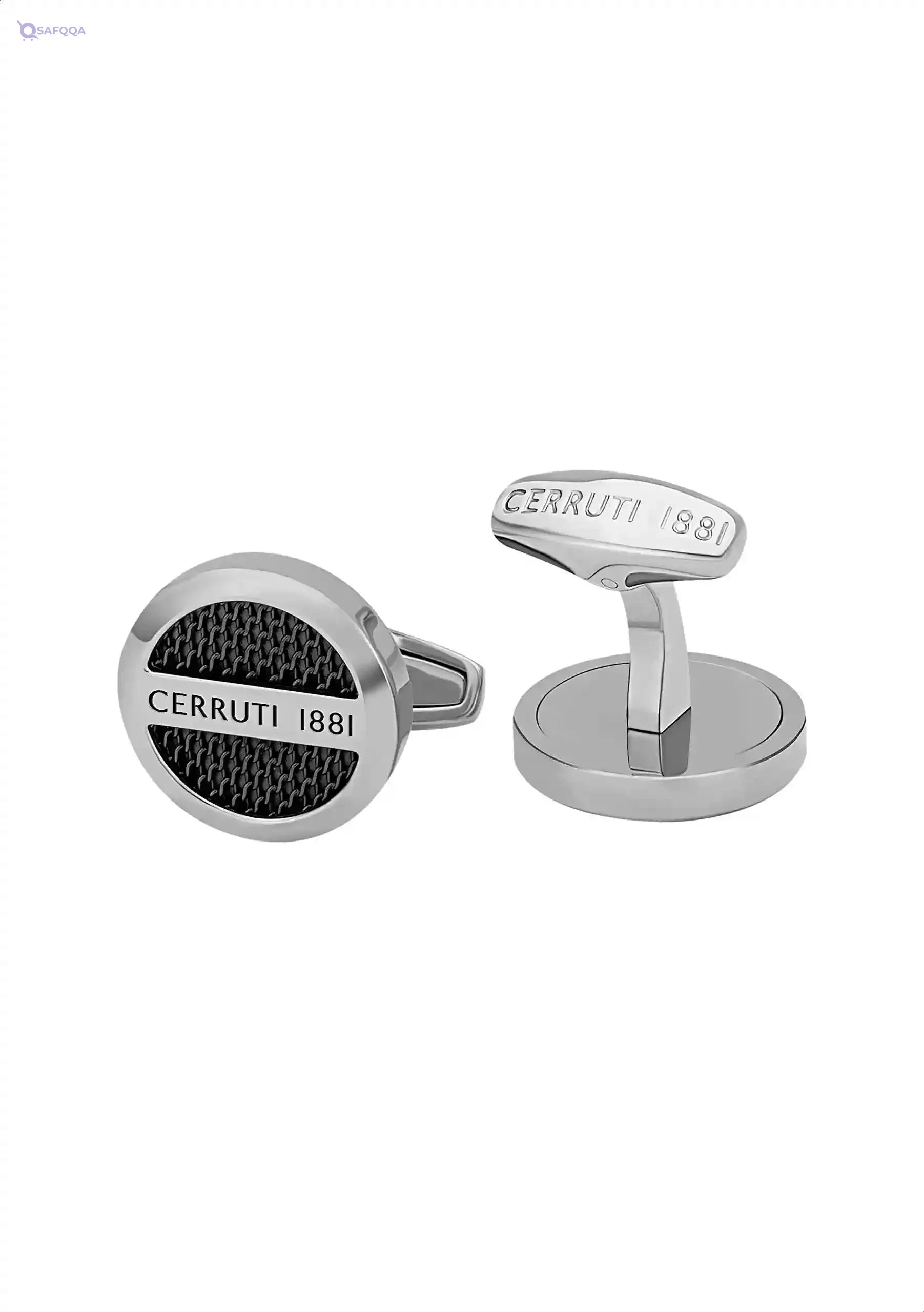 Cerruti 1881 Stainless Steel Cufflinks for Men - Silver and Black - Safqqa