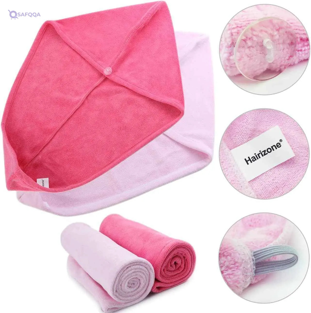 Nibeminent Absorbent Microfiber Hair Towel 2 Pack Quick Dry Hair Turban Wraps Twist Hair Drying Towel With Elastic Loop - Safqqa