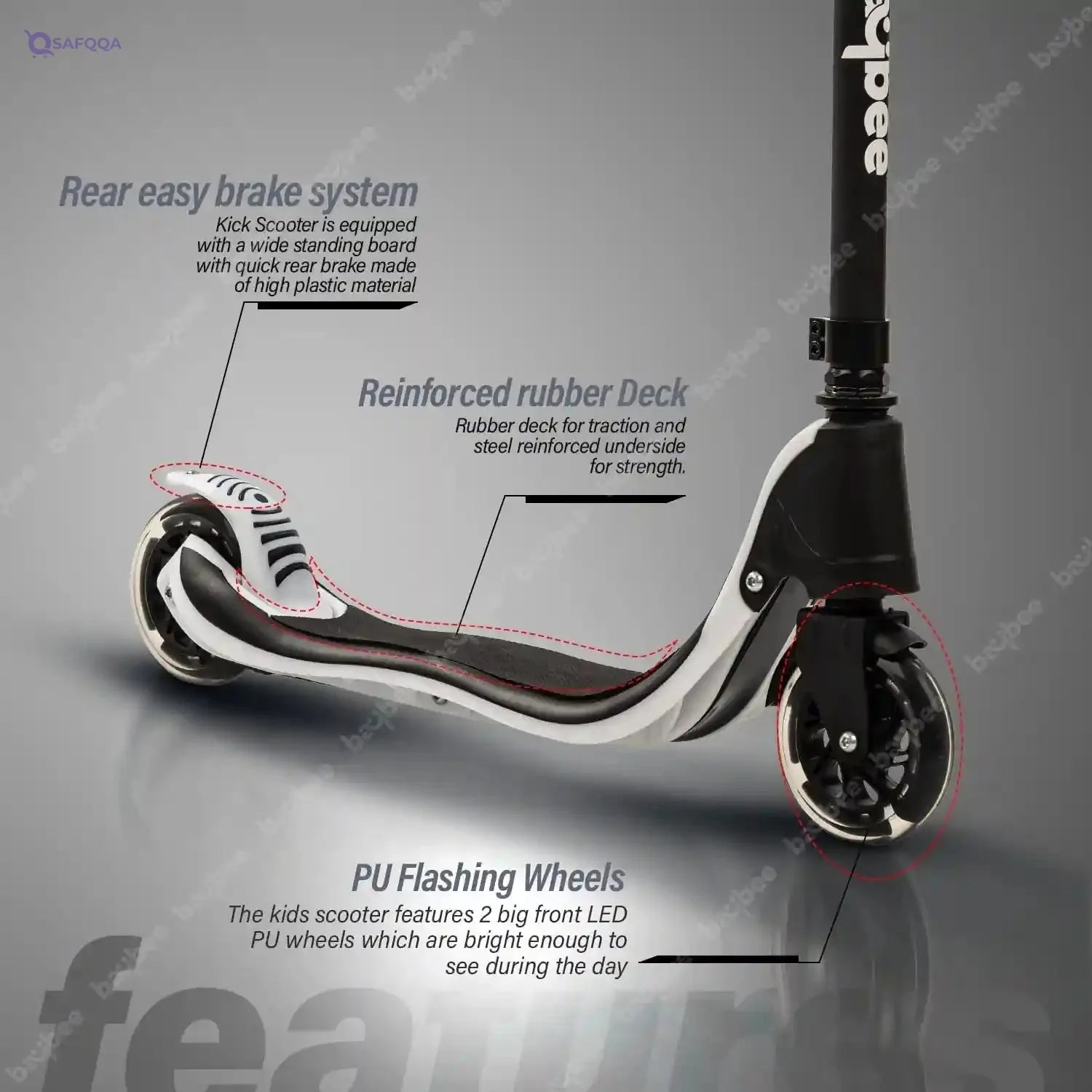 Baybee Dracarys Skate Scooter for Kids, 2 Wheel Kids Scooter with Three Height Adjustable Handle, Flashing LED PU Wheels & Rubber Deck | Kick Runner Scooter for Kids 3 to 8 Years Boys &Girls-The front wheel light works, but the rear wheel light does not. - Safqqa