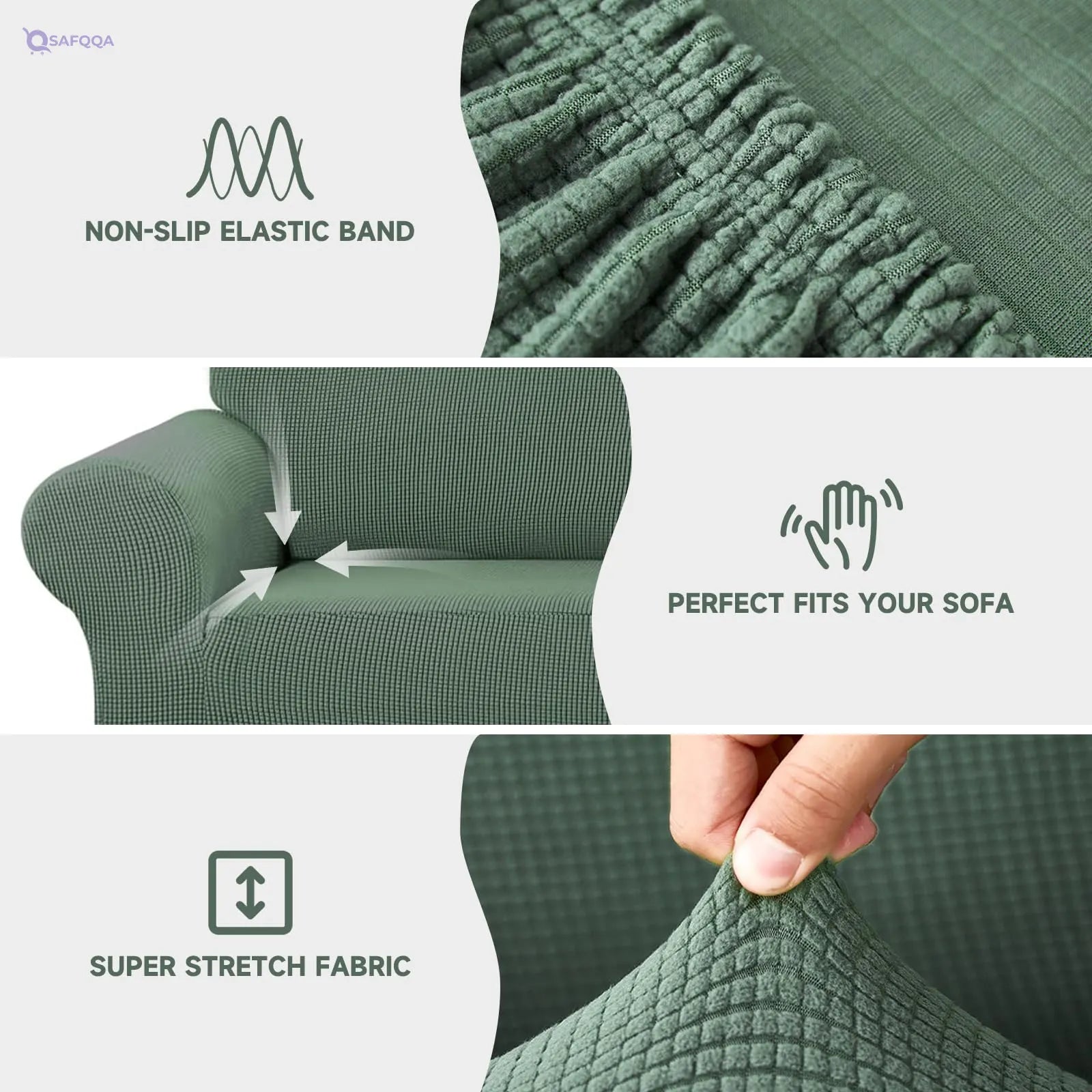 INFOSUN Stretch Sofa Cover Set with Anti-Slip Design & Pillow Covers - Safqqa