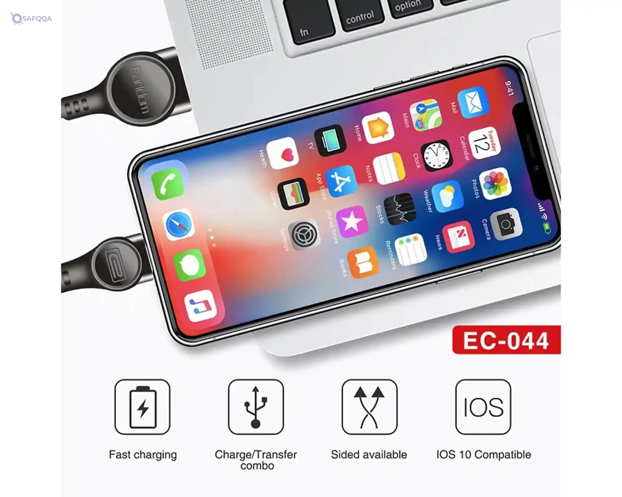 Earldom Ec-044I lightning data transmission and charging cable 1m - Black - Safqqa Egypt