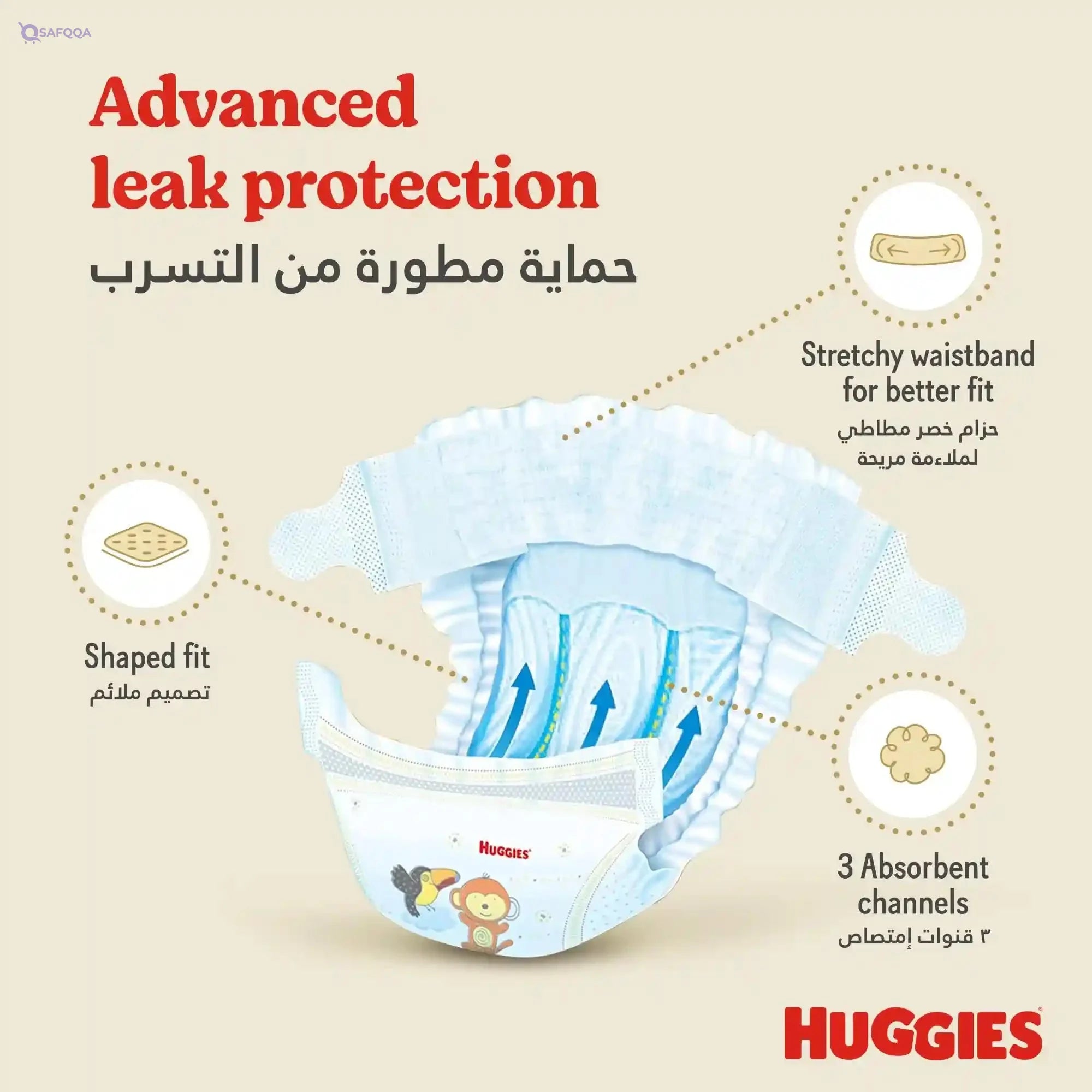 Huggies Extra Care Diapers, Size 5, Jumbo Pack, 12-22 kg, 60 Diapers Made in Europe - Safqqa
