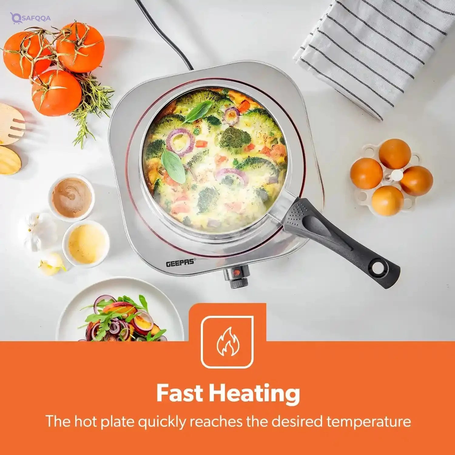 Geepas Stainless Steel Single Hot Plate – 1500W, Adjustable Temperature Control, Overheat Protection (GHP32023) - Safqqa