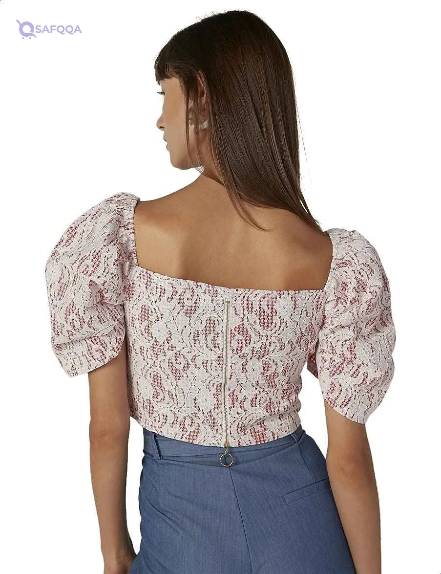 2Xtremz Lace V-Neck Puff Short Sleeves Blouse For Women - Safqqa Egypt