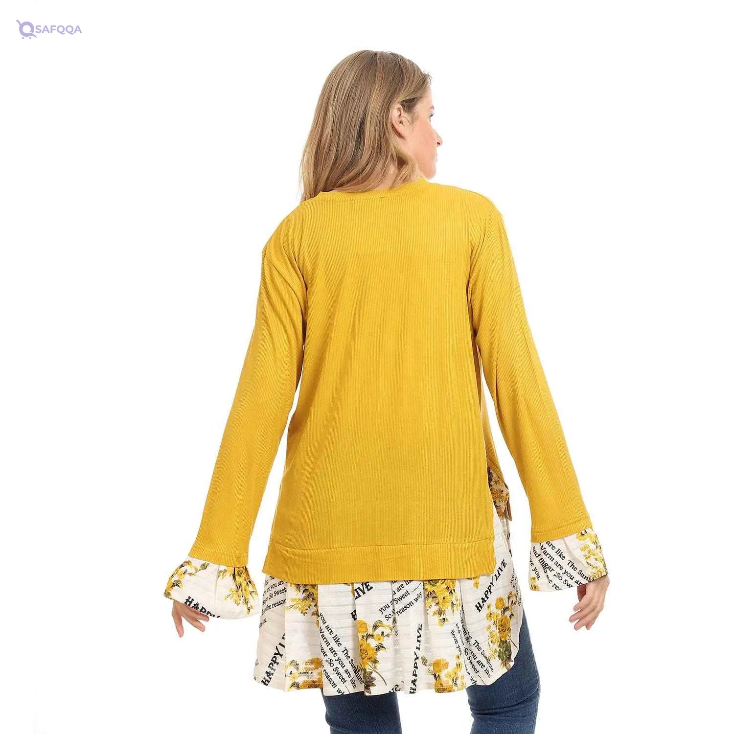 kady-Women-High-Low V-Neck Blouse With Floral Trim - Safqqa Egypt