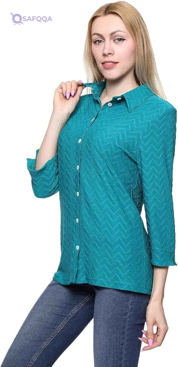 Chica Chevron-Patterned Three-Quarter Sleeves Shirt for Women - Safqqa Egypt