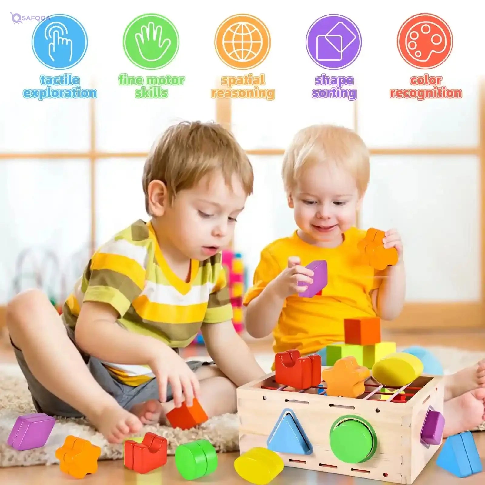 Atoylink Wooden Shape Sorter Montessori Toys Age 1 2 3 Toddler Fine Motor Sorting Cube Developmental Educational Toys for 1 2 3 Year Old Baby Boys Girls Gifts - Safqqa