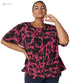 Splash High Low Patterned Short Sleeves Round Neck Blouse for Women - Fuchsia & Black - Safqqa Egypt