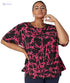 Splash High Low Patterned Short Sleeves Round Neck Blouse for Women - Fuchsia & Black - Safqqa Egypt