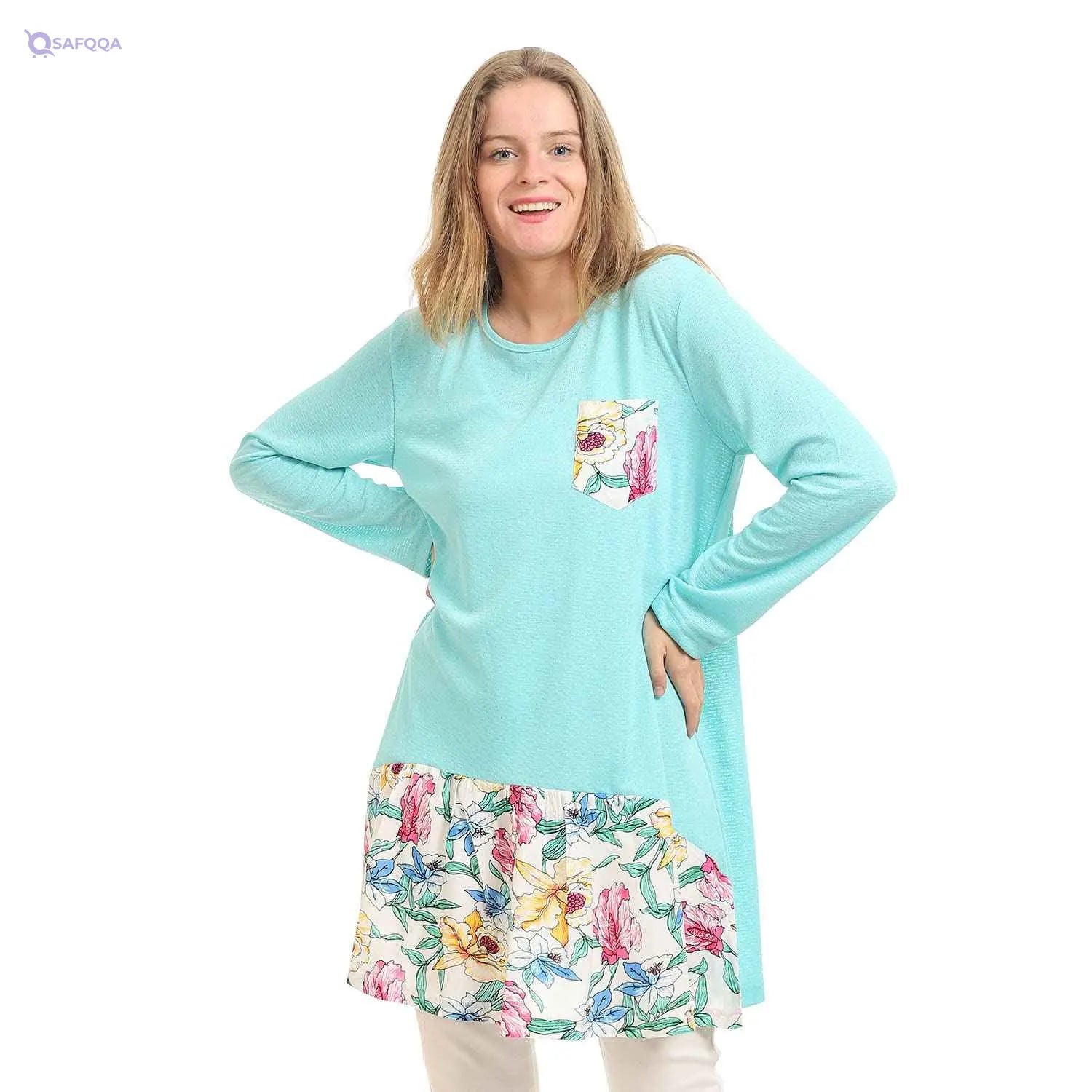 kady-Women-Round Neck Tunic Top With Colorful Floral - Safqqa Egypt