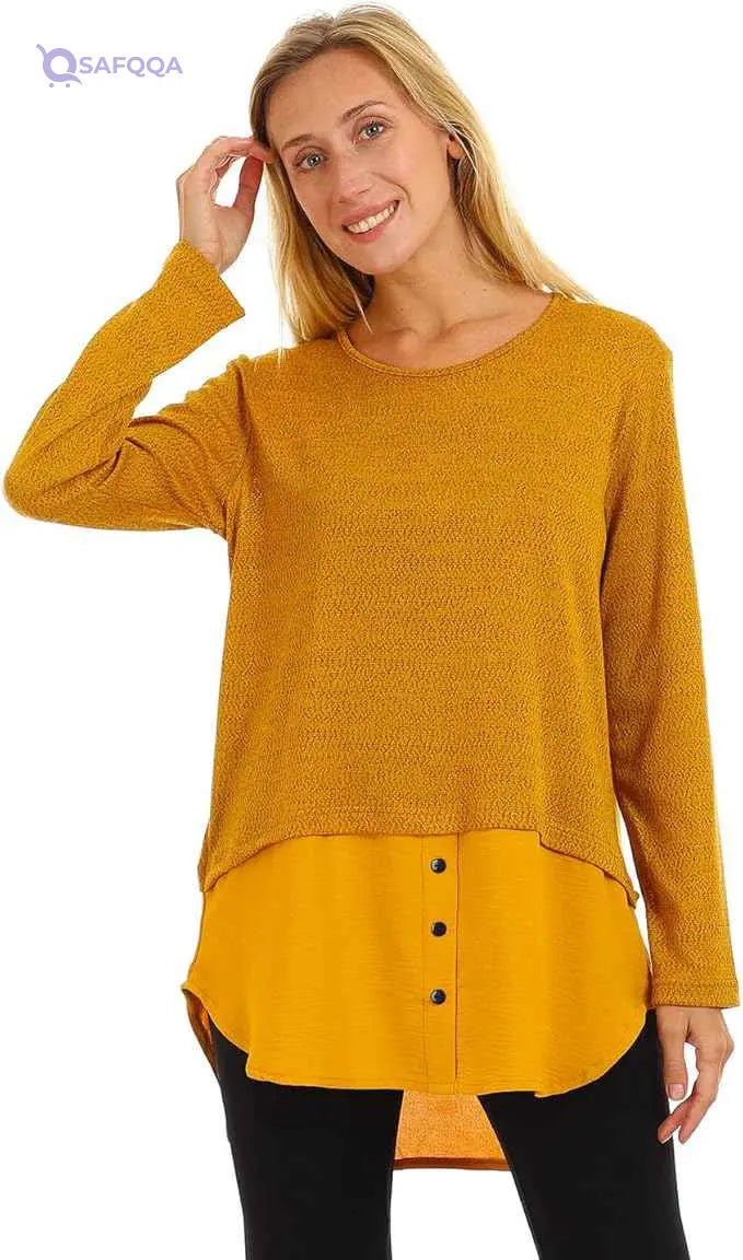 JAMILA Women Decorative Buttons Round Top SHIRT - Safqqa Egypt