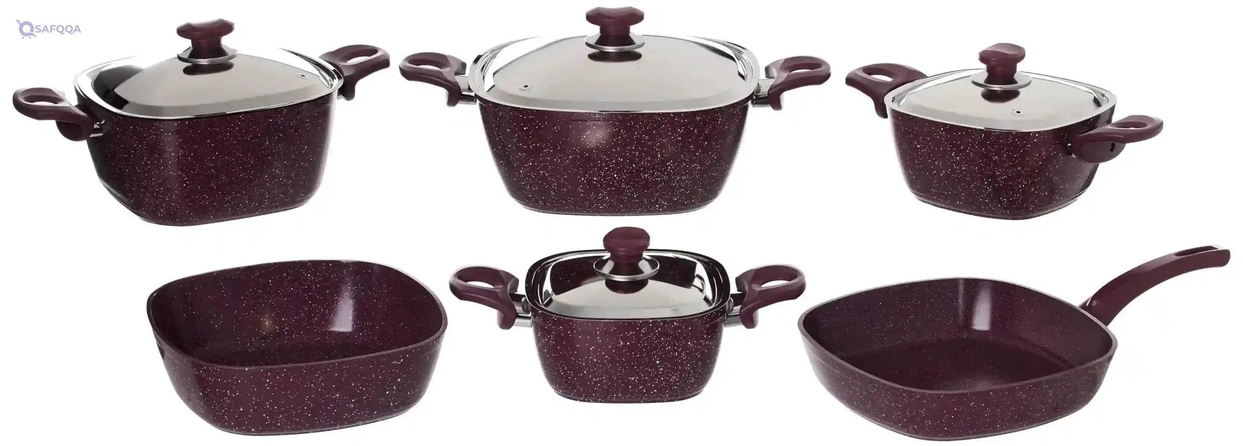 Top Chef 10-Piece Square Granite Cookware Set – Non-Stick & Durable (Pots 18/20/24/28 + Pan 26 + Tray 26 cm) - Safqqa