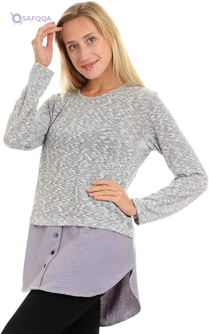 JAMILA Women Decorative Buttons Round Top SHIRT - Safqqa Egypt