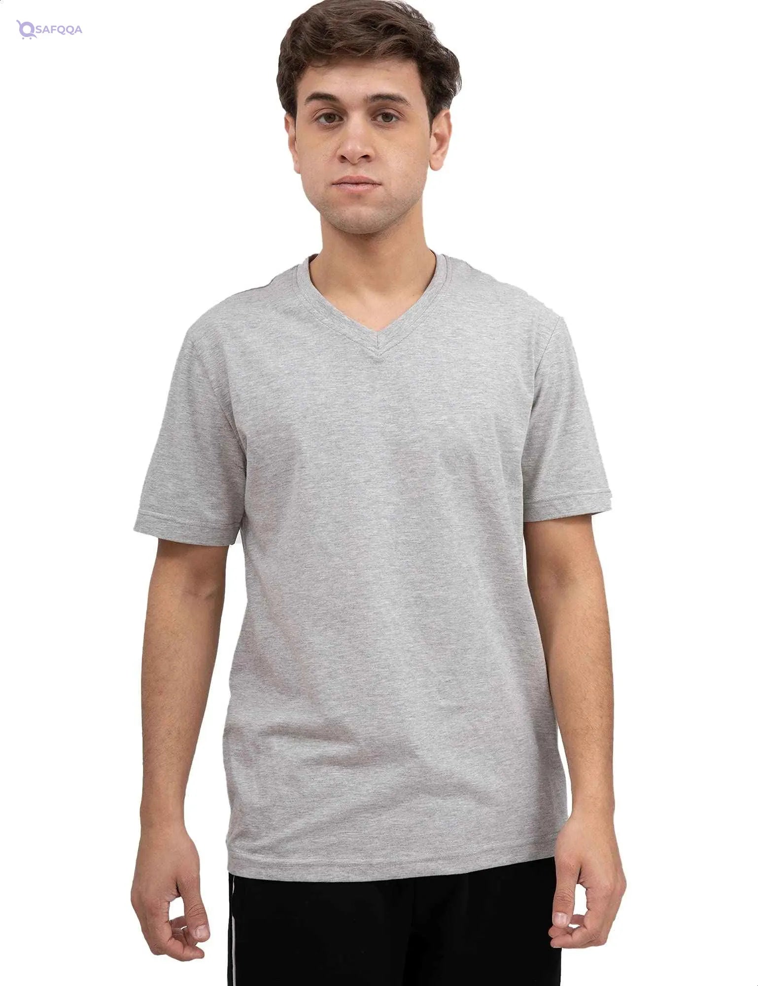 Premoda Cotton Heather Regular-Fit V-Neck T-shirt for Men - Light Grey - Safqqa Egypt