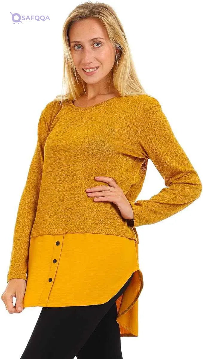 JAMILA Women Decorative Buttons Round Top SHIRT - Safqqa Egypt