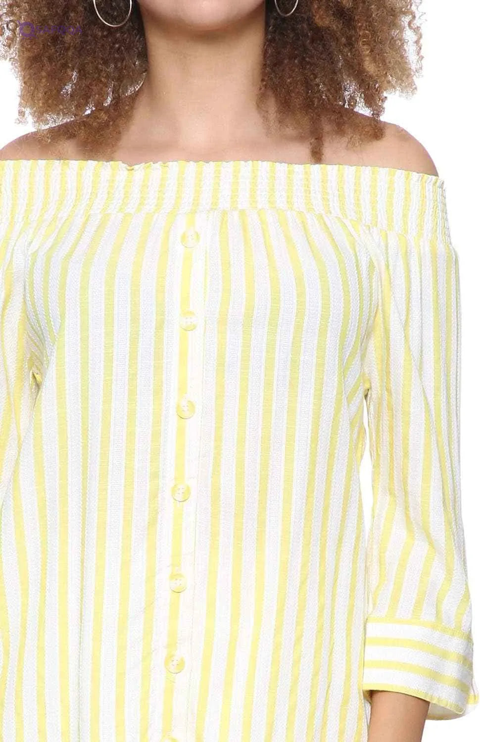 Splash Striped Boat Neck Long Sleeves Front Button Blouses for Women - Safqqa Egypt