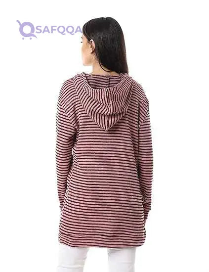 Jamila Women's Striped Drawstring Hoodie with Kangaroo Pockets - Safqqa