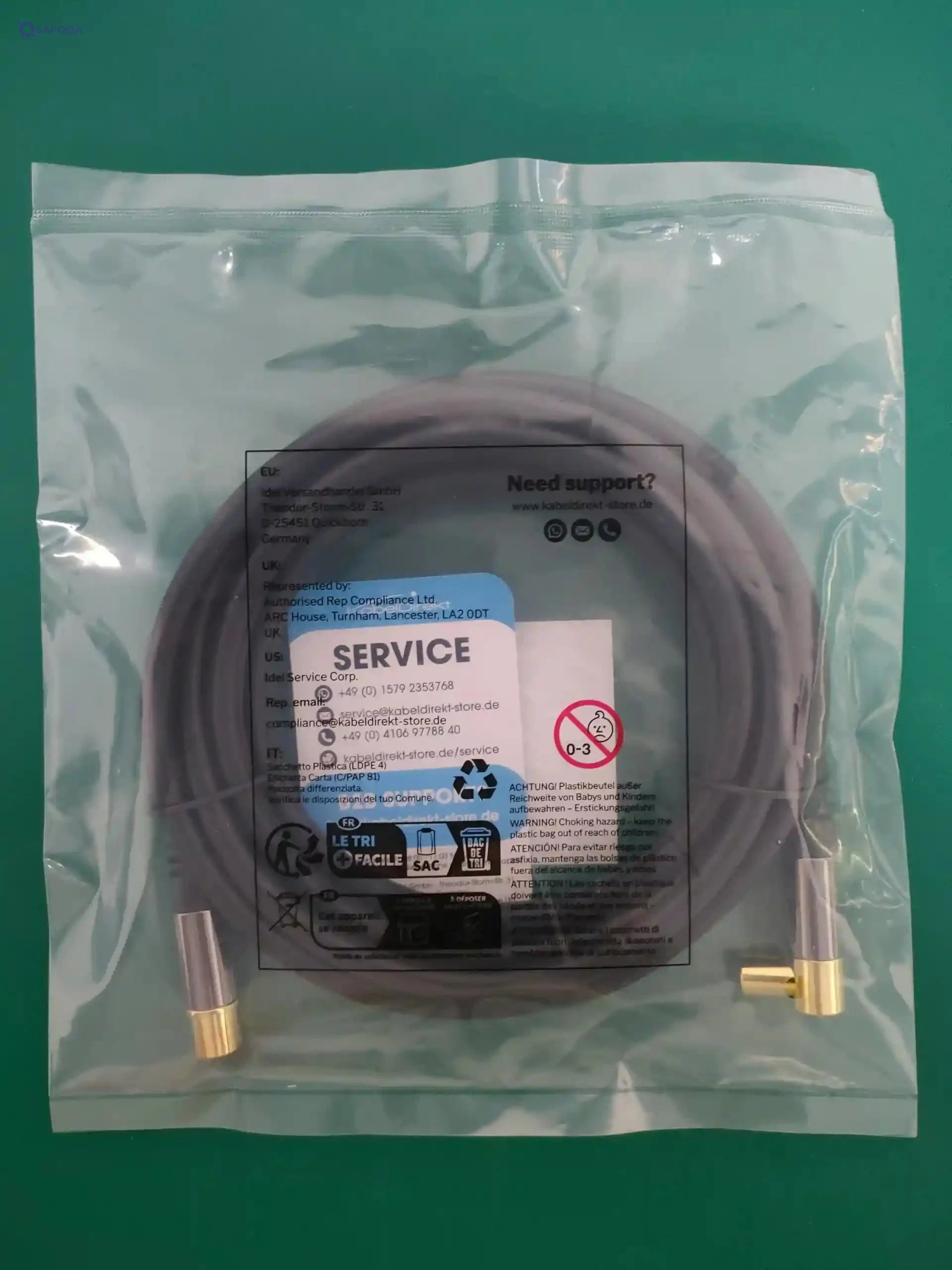 KabelDirekt – 3m 75 Ohm HDTV aerial cable, 90° angled coaxial male connector > straight coaxial female connector, coaxial cable for TV, HDTV, radio, DVB-T2, DVB-C, DVB-S (angled connector) - Safqqa Egypt