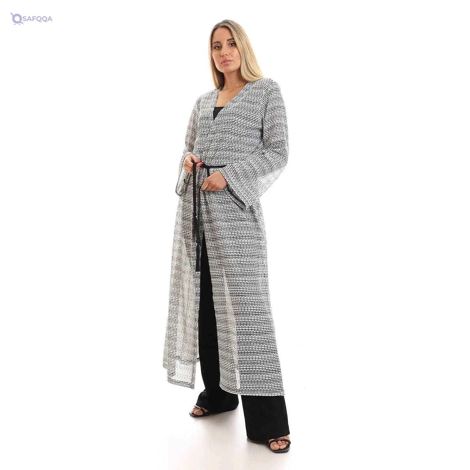 Jamila Women Bi Toned Slip On Self Patterned Long Cardigan - Safqqa Egypt