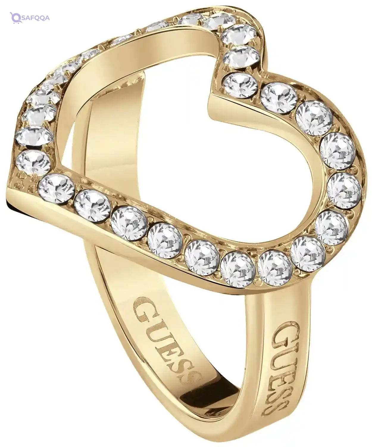 Guess UBR28001-56 Stainless Steel Filigree-Heart Engraved-Logo Ring for Women - Gold - Safqqa