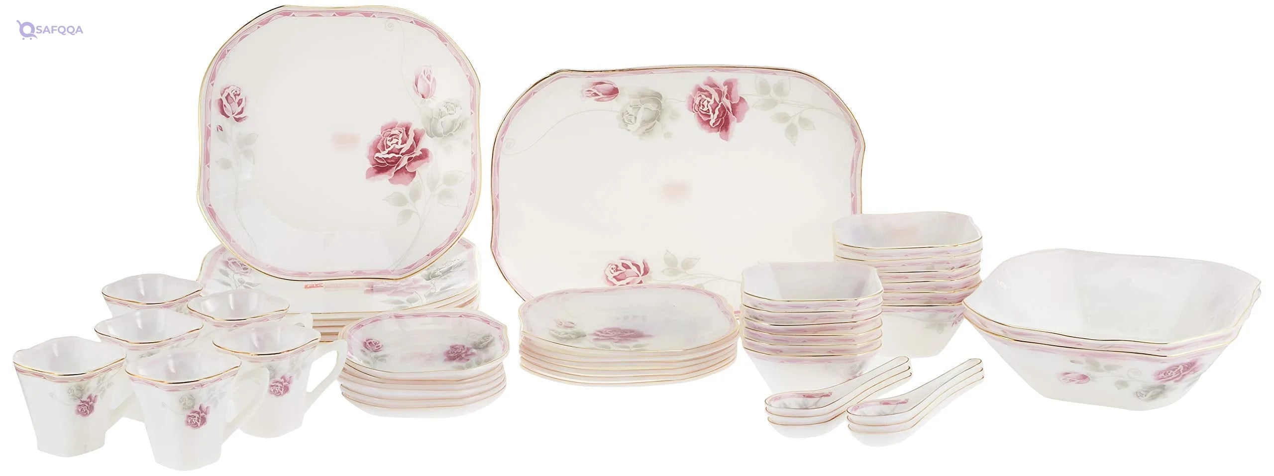 Flamingo Square Dinnerware Set – Opal Ware (1 Piece Missing) - Safqqa