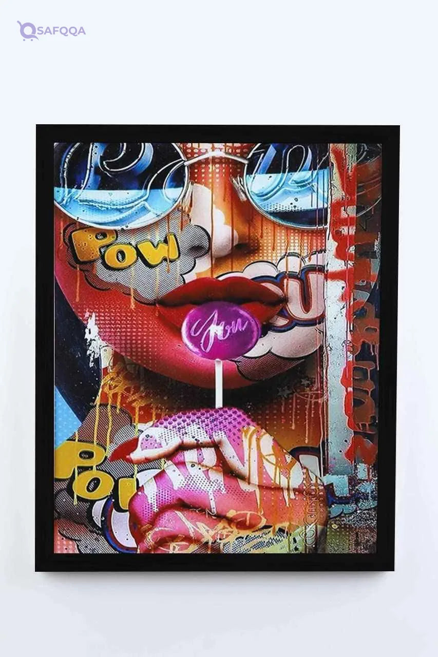 Plastic Frame,Wall Art Design, Wall Hanging Frame, Modern Decoration, Digital Print, for girls room(girl eating candy) - red - Safqqa Egypt