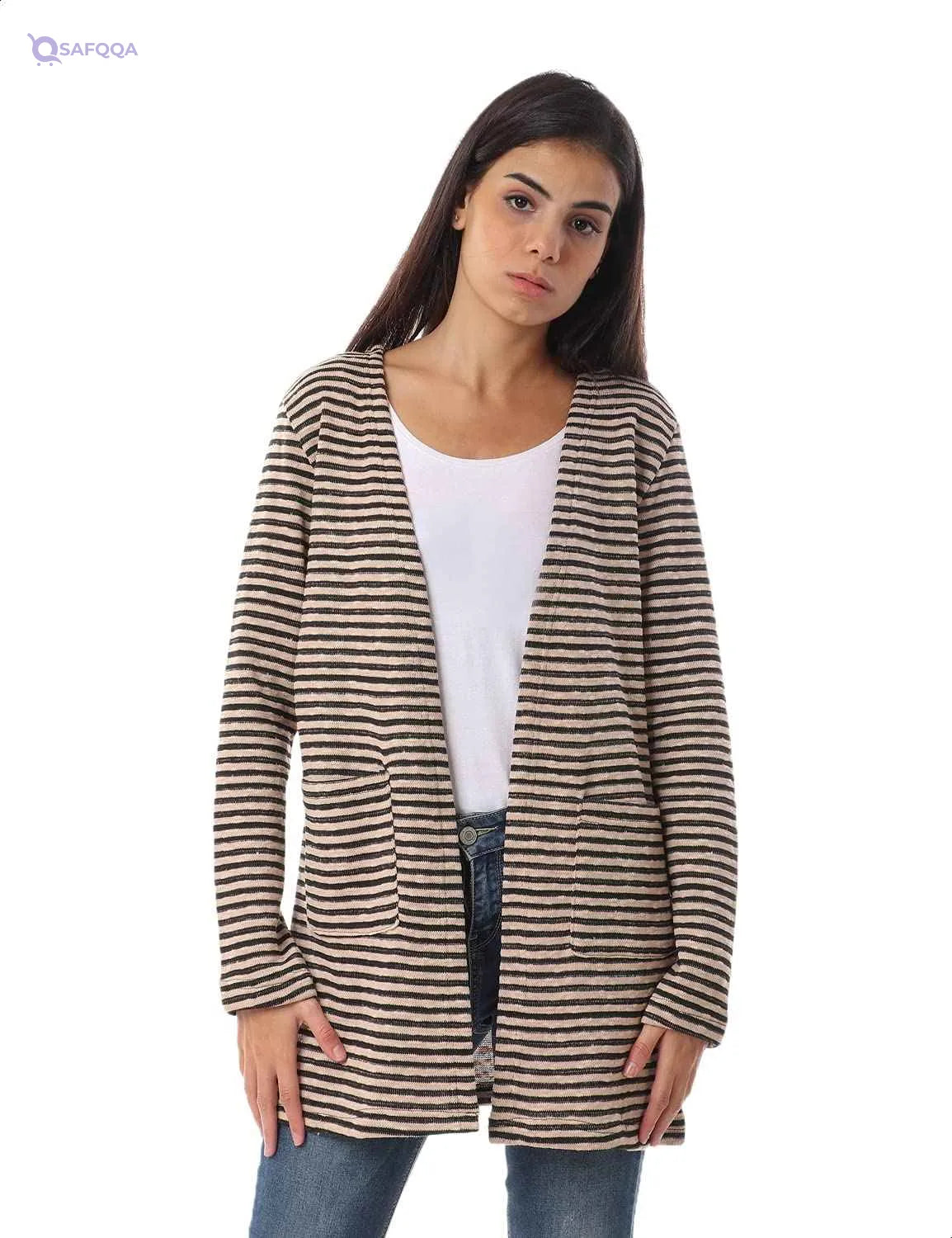 Jamila Front Pockets Long Sleeves Cardigan For Women,Versatile design suitable for both casual and semi-formal wear - Safqqa