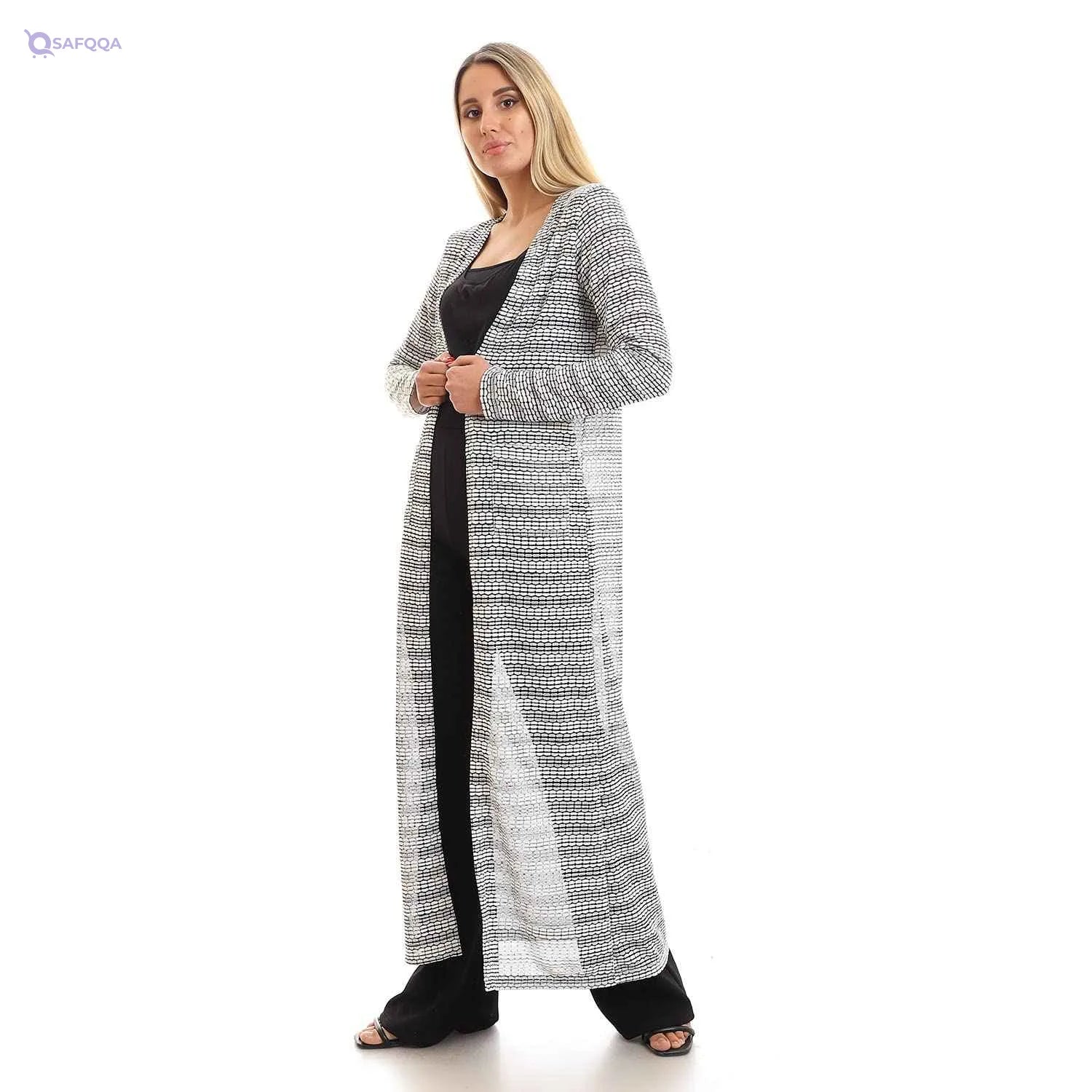JAMILA Side Pockets Open Neckline Long Cardigan For Women,Ideal for casual wear, office looks, or cooler evenings.. - Safqqa