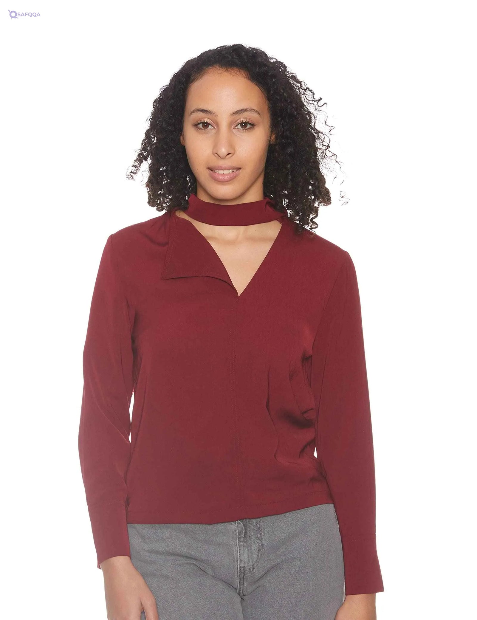 Plain Top with High Neck and Long Sleeves - Safqqa Egypt