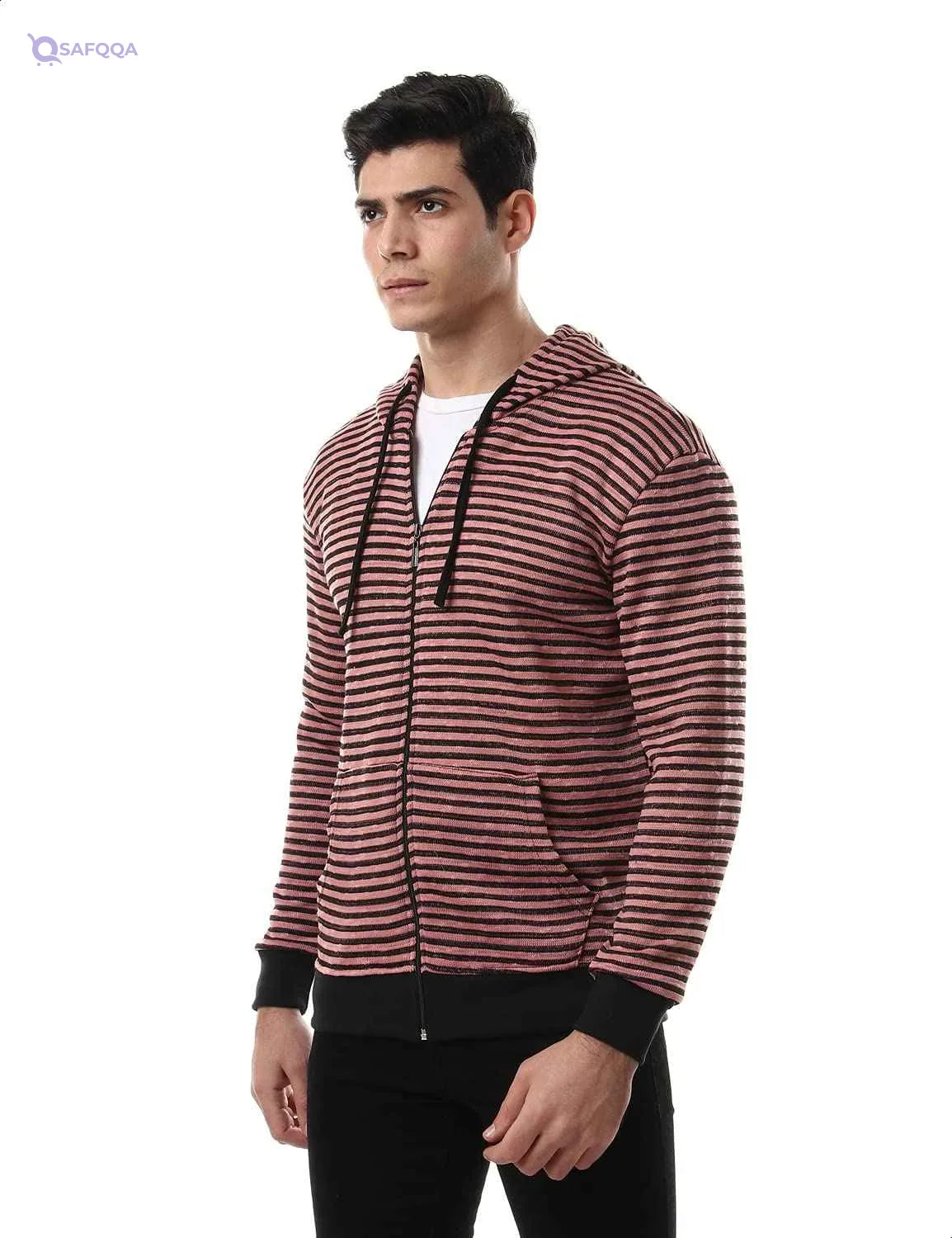 Off Cliff Striped Front Pockets Long Sleeves Jacket For Men,Modern, relaxed fit suitable for layering over shirts or hoodies.. - Safqqa