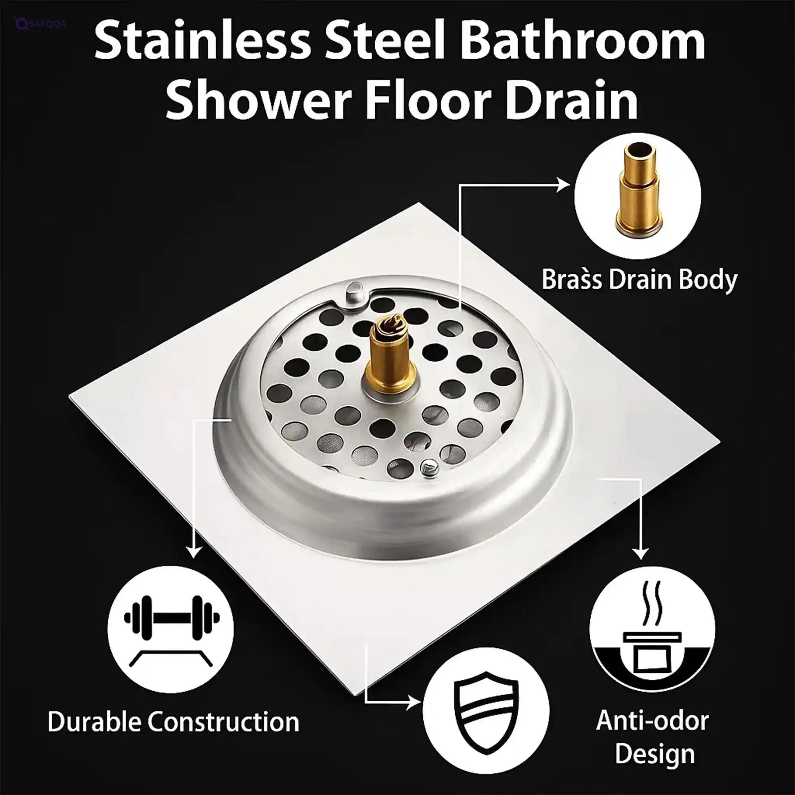 Sulfar Stainless Steel 150 mm X Bathroom Shower Floor Drain K18 - Safqqa