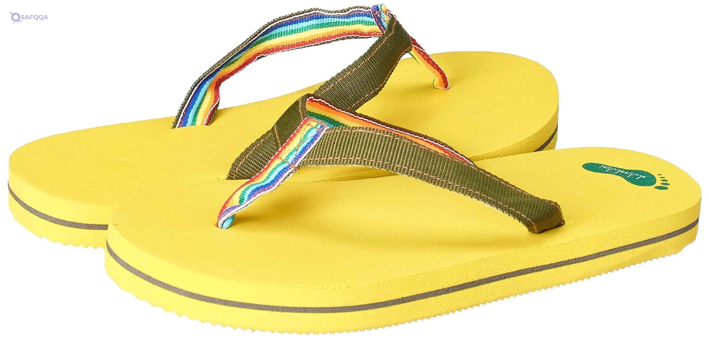 yellow rubber flip flop slipper for kids with colorful fabric strap - yellow size: large & S - Safqqa Egypt