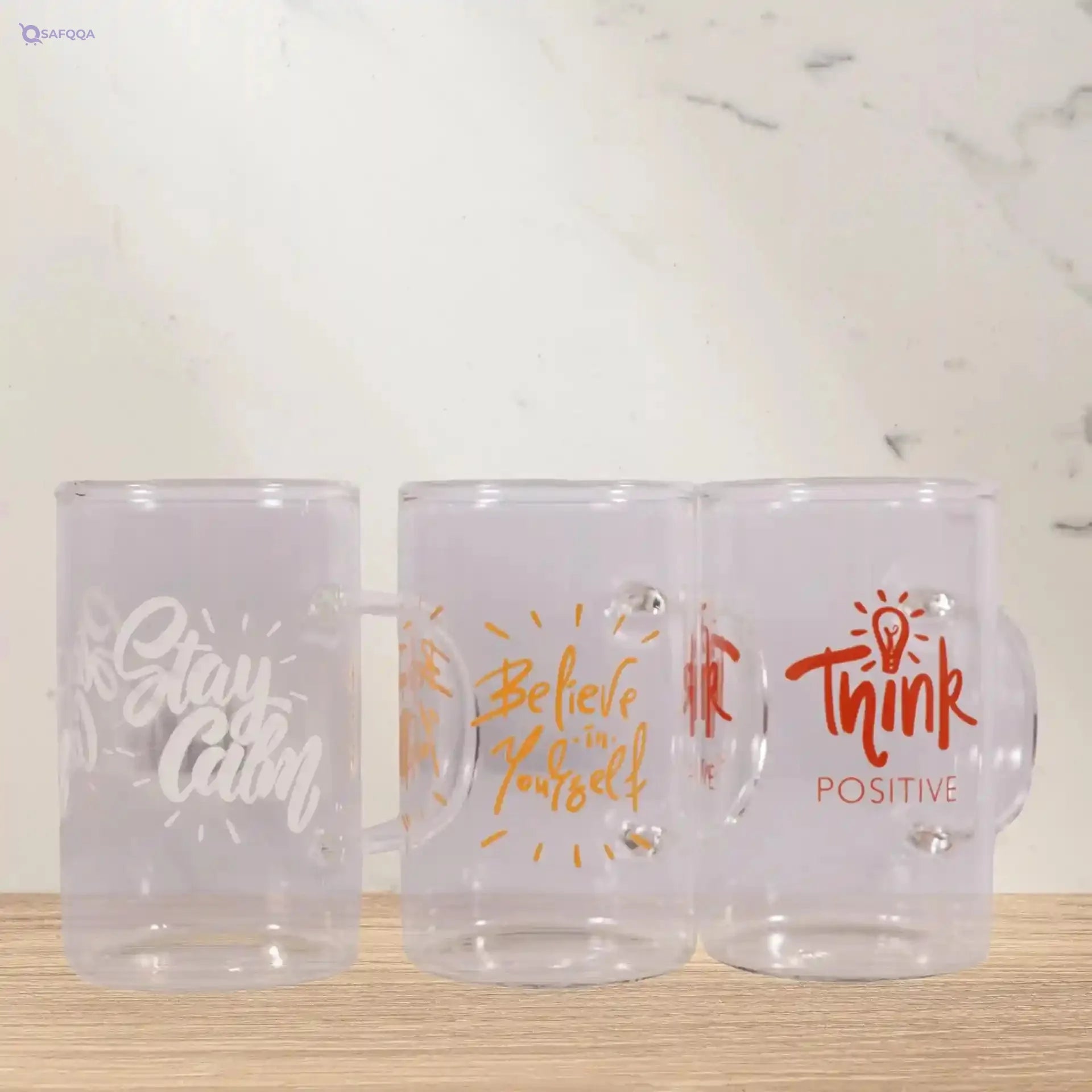 Herevin Decorated Print Glass Mug Set - 200 ml Capacity, Dishwasher Safe, Made in Turkey - Safqqa