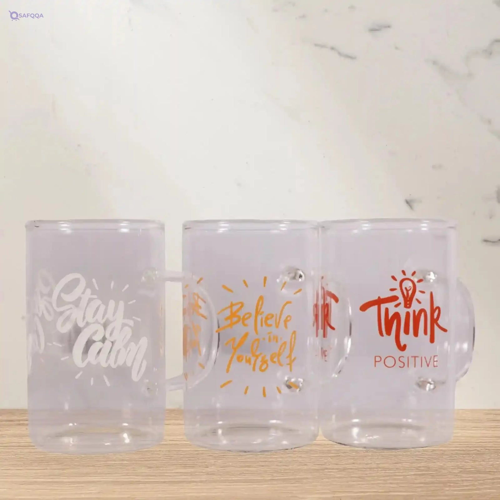 Herevin Decorated Print Glass Mug Set - 200 ml Capacity, Dishwasher Safe, Made in Turkey - Safqqa