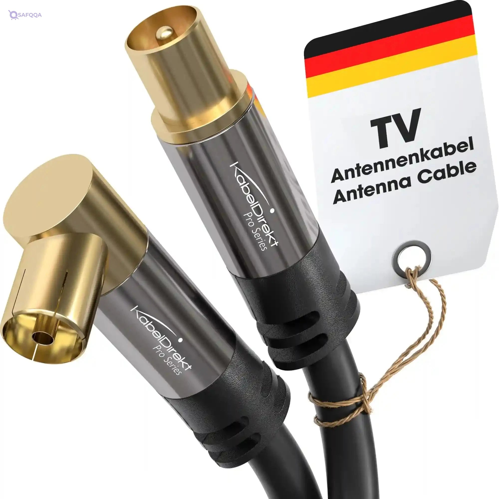 KabelDirekt 935 7.5m Coaxial Aerial/Antenna Cable with angle 90 ° (75 Ohm, angled female connector straight male connector, for TV, HDTV, radio, DVB-T2, DVB-C, DVB-S) black - Safqqa