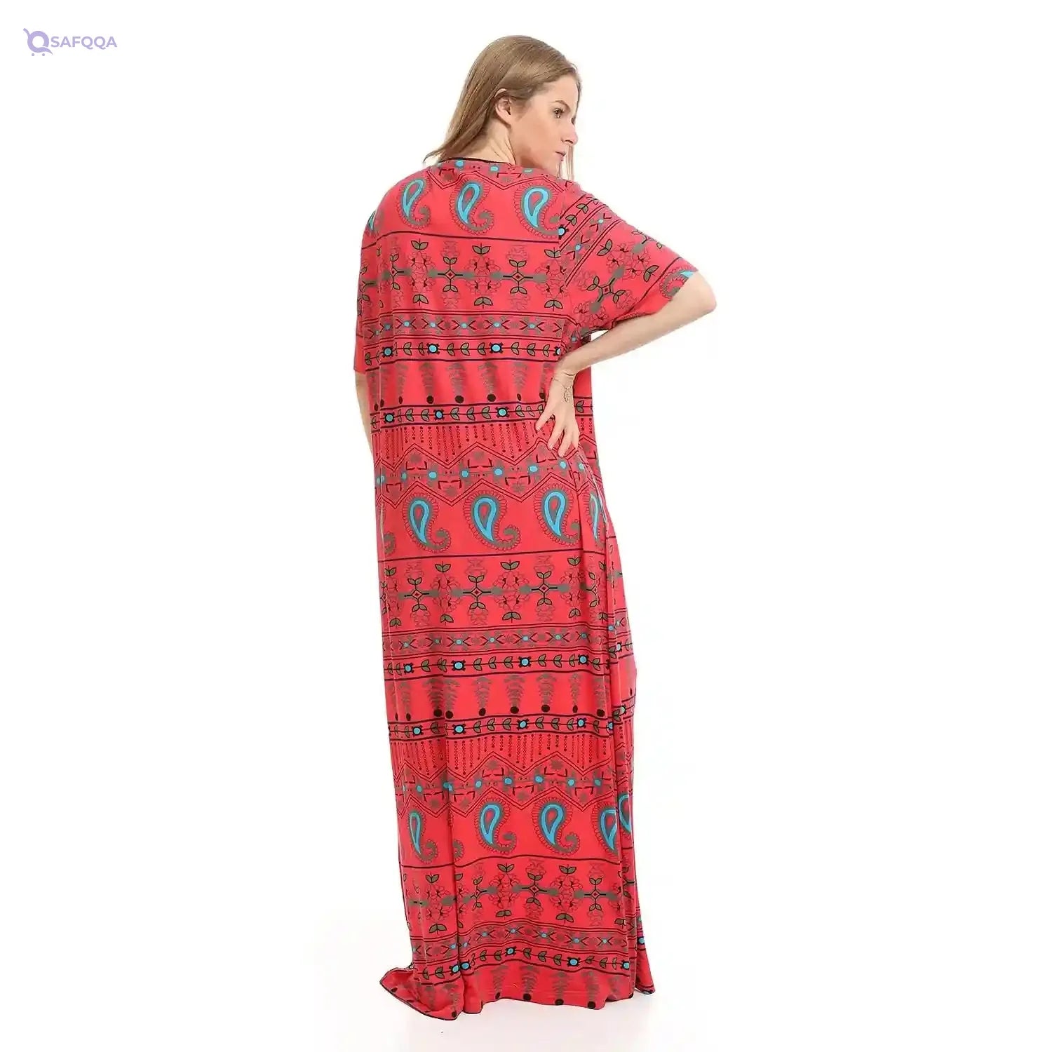 Kady Women's Long Printed Nightdress with Zipper and Round Neck - Safqqa Egypt