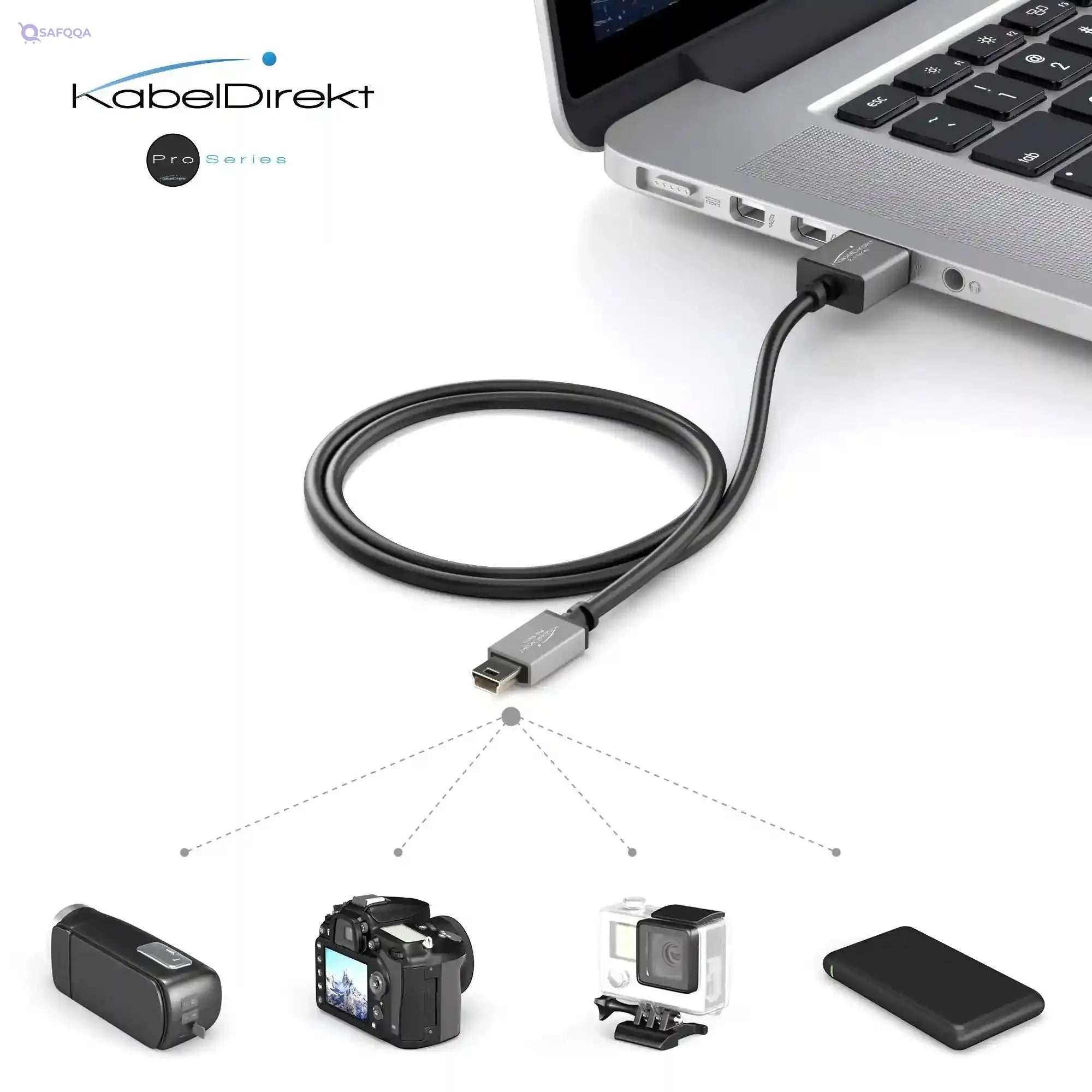 KabelDirekt – Mini USB 2.0 cable – 1m – (high-speed data cable and charger cable, suitable for hard drives, digital cameras, navigation devices with a Mini USB port, black/space grey) – PRO Series - Safqqa Egypt