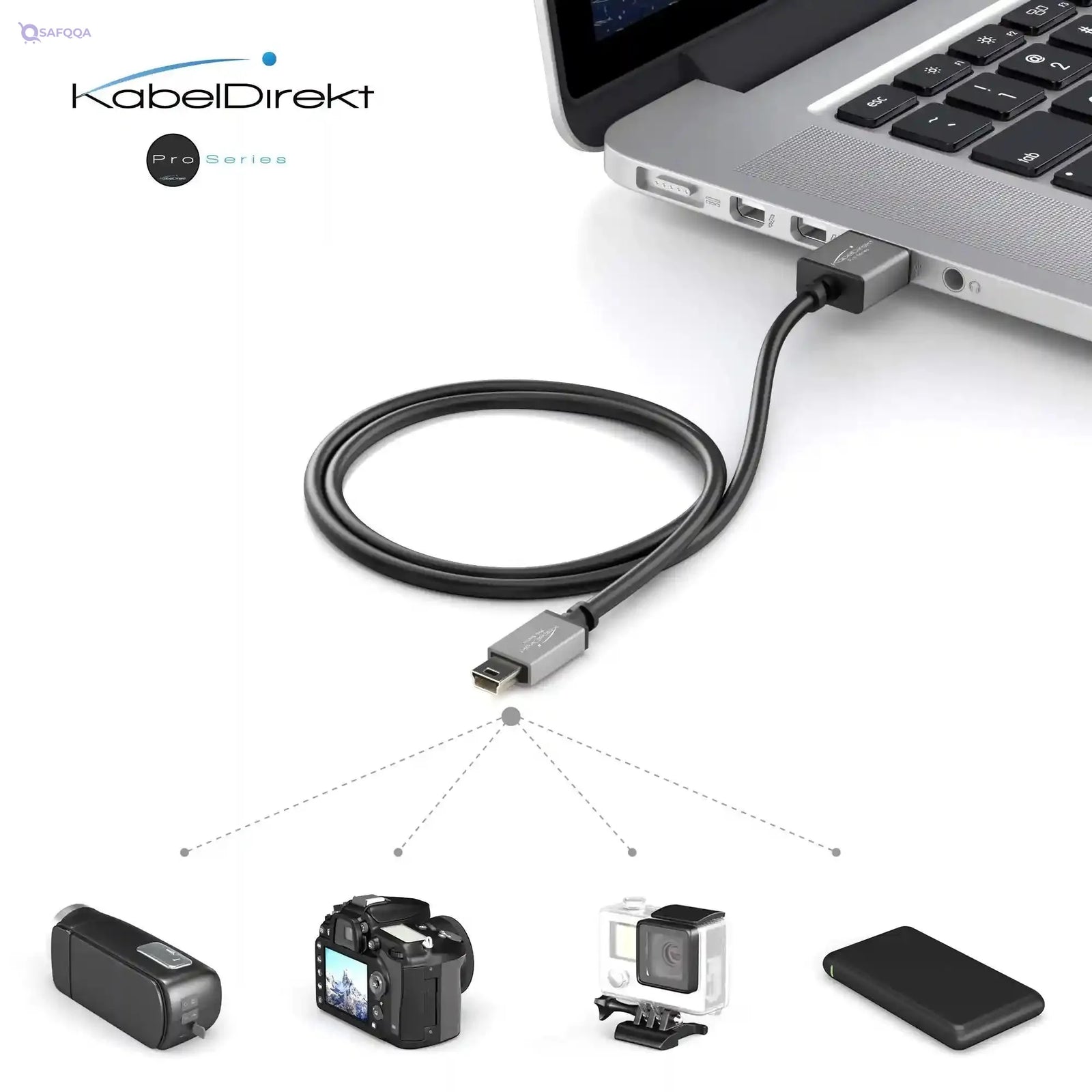 KabelDirekt – Mini USB 2.0 cable – 1m – (high-speed data cable and charger cable, suitable for hard drives, digital cameras, navigation devices with a Mini USB port, black/space grey) – PRO Series - Safqqa Egypt