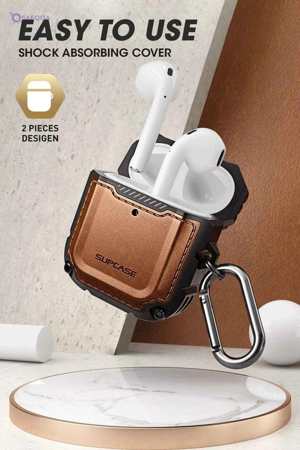 Supcase unicorn beetle royal series case designed for airpods 1 & 2, full-body rugged protective cover case with carabiner for apple airpods 1st & 2nd (brown) - Safqqa Egypt