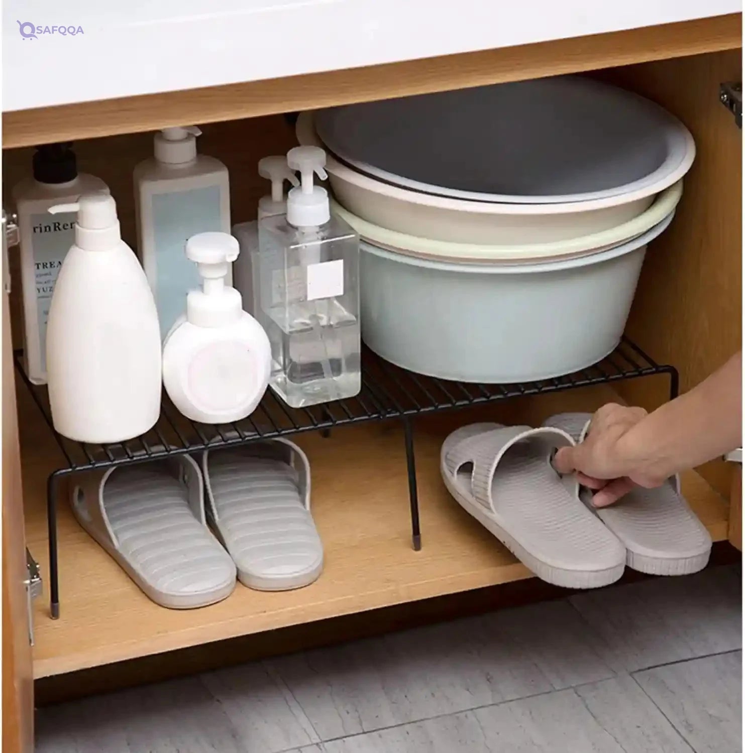 Expandable Spice Rack Organizer for Kitchen Cabinets – Adjustable Storage Shelf with Scratch-Resistant Feet - Safqqa