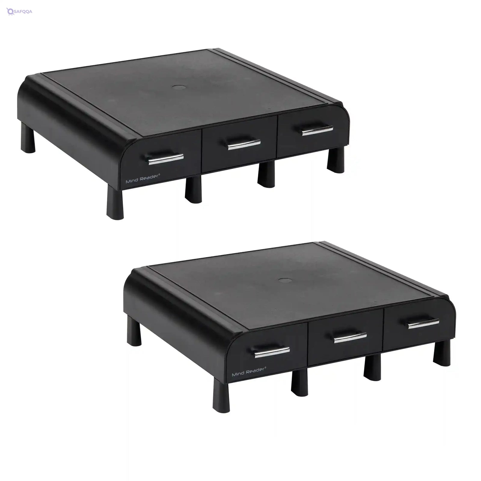 Mind Reader IMAC Monitor Stand and Desk Organizer with 3 Draws for Storage, 2-Pack, Black - Safqqa