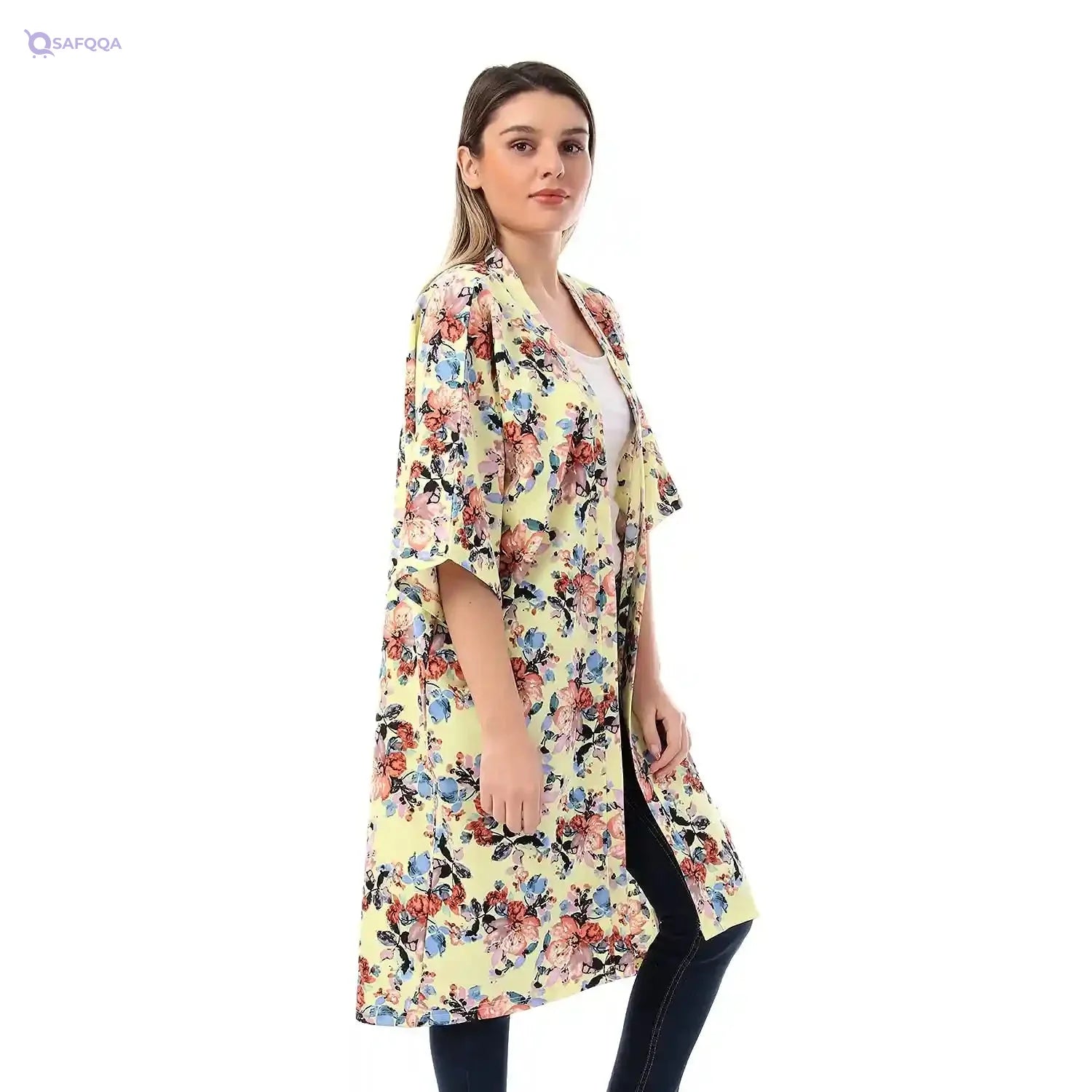 Jamila Women Cotton Floral Patterned Knee Length Kimono - Safqqa Egypt