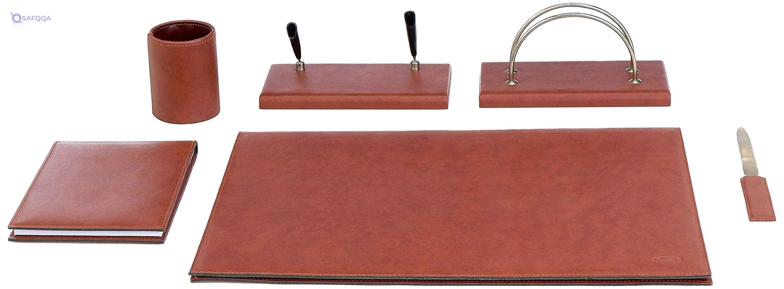 Orna desk set, leather, brown, 6 pcs, - Safqqa