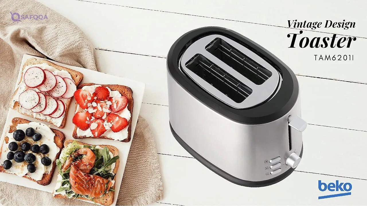 Beko TAM6201I 850W 2-Slice Toaster with 7 Toasting Levels, Stainless Steel - Safqqa
