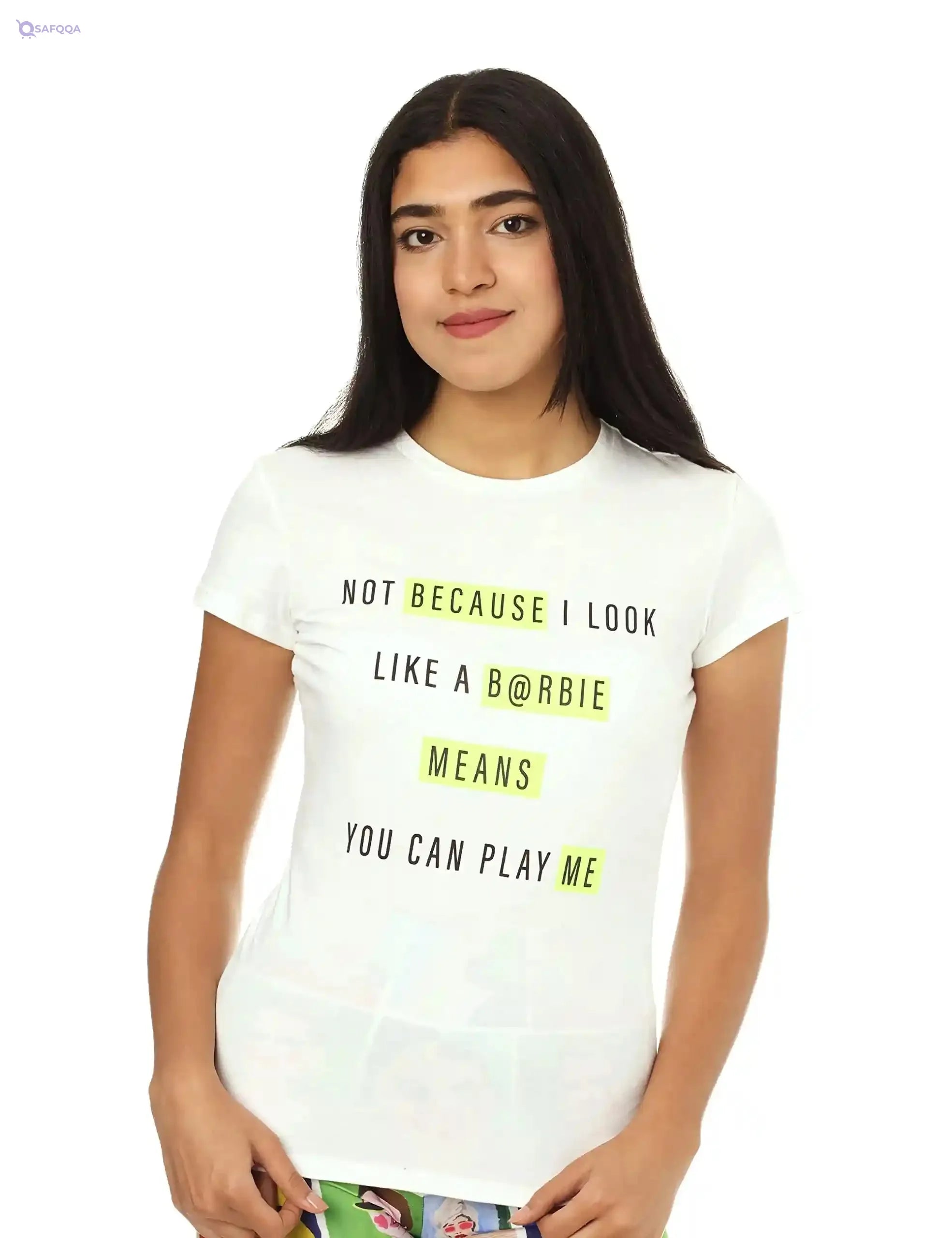 Splash Printed Words Short Sleeves Cotton T-Shirt for Women - Safqqa Egypt